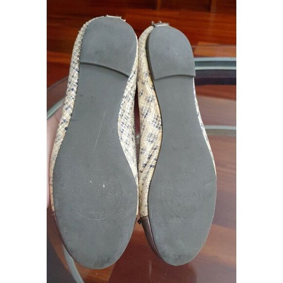 Tory Burch Verbena Silver Patent Toe Silver Gray Snake Skin Bow Flats Size 7 - Picture 7 of 8